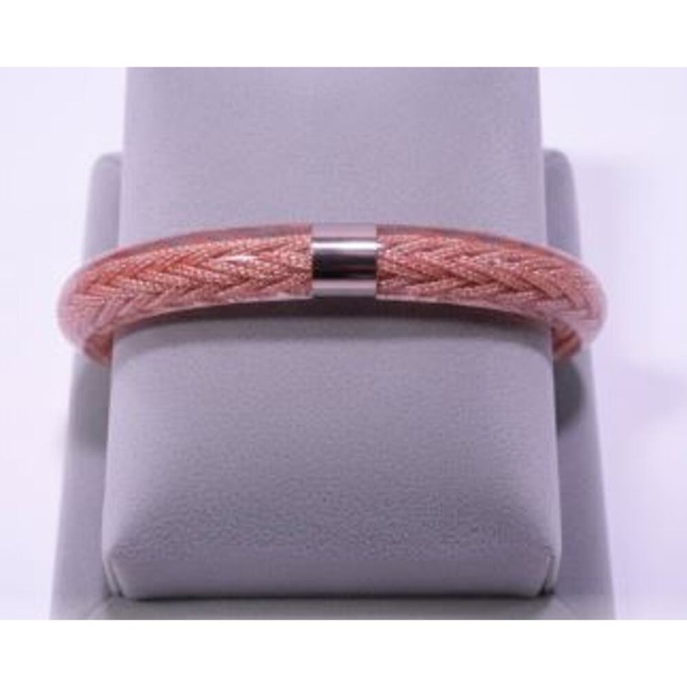 Pono by Joan Goodman Metallic Braided Lucite Bangle Bracelet NWOT 225 PINK